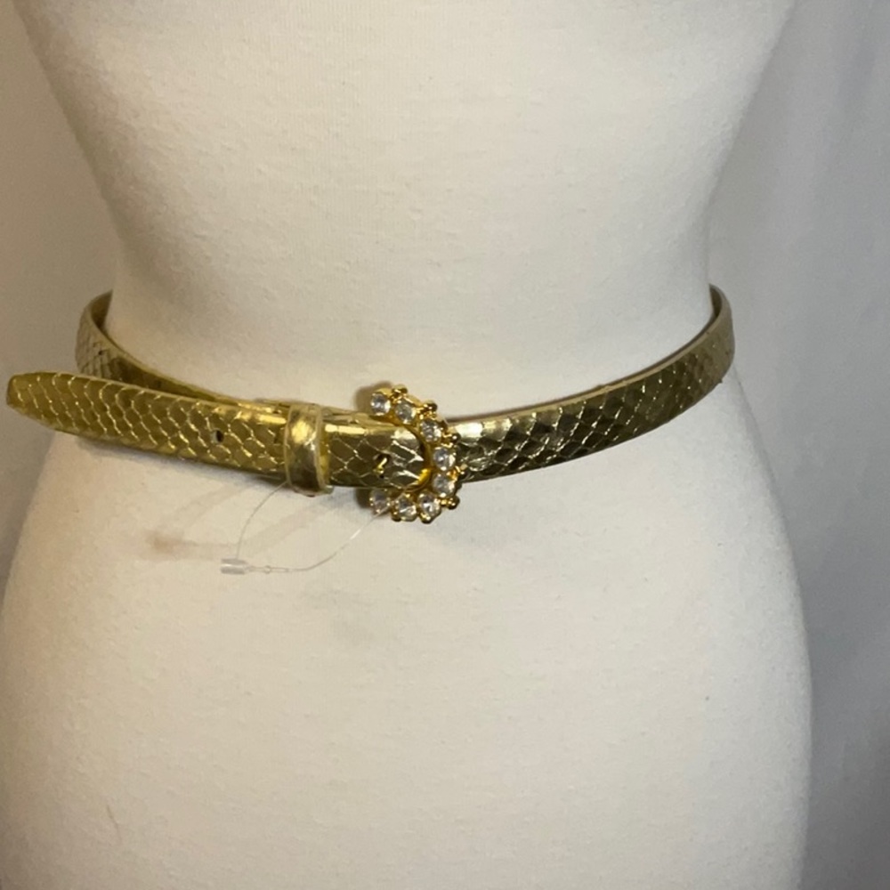 Vintage Kenneth Jay Lane Gold Snakeskin Belt With Embellished Buckle
